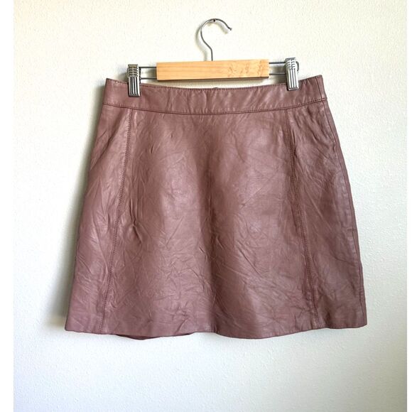 REISS Women’s Eliza Dusty Rose Lamb Leather Fully Lined Mini Skirt Size 4 - Picture 1 of 6